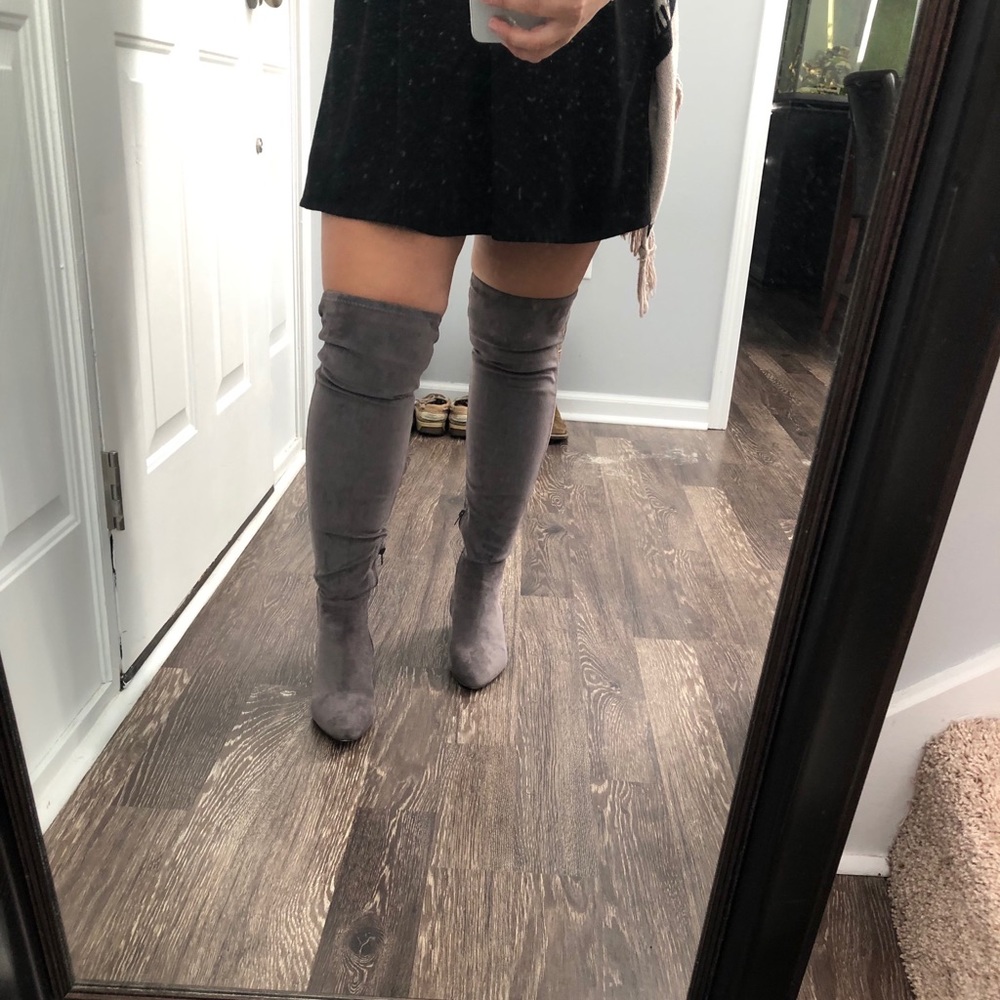 Grey thigh high booties